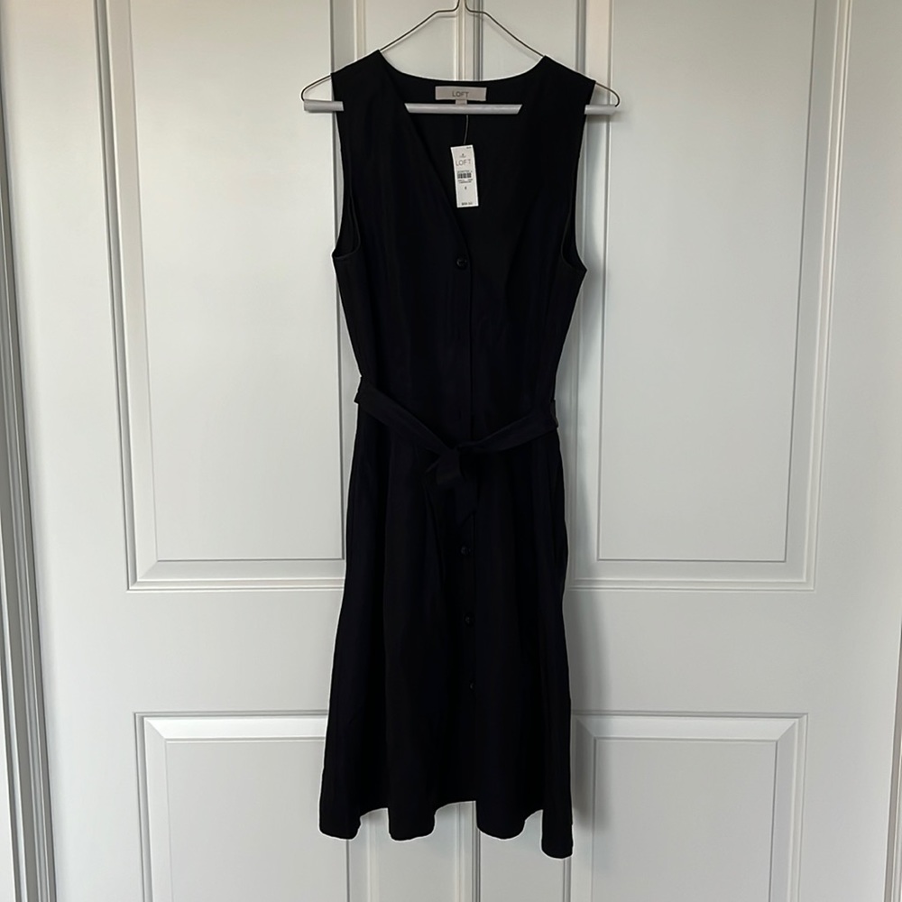LOFT sleeveless black button up dress NWT size 8